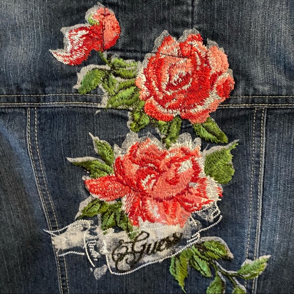 Guess Teen’s Jean Vest with Embroidered Roses - Picture 8 of 8